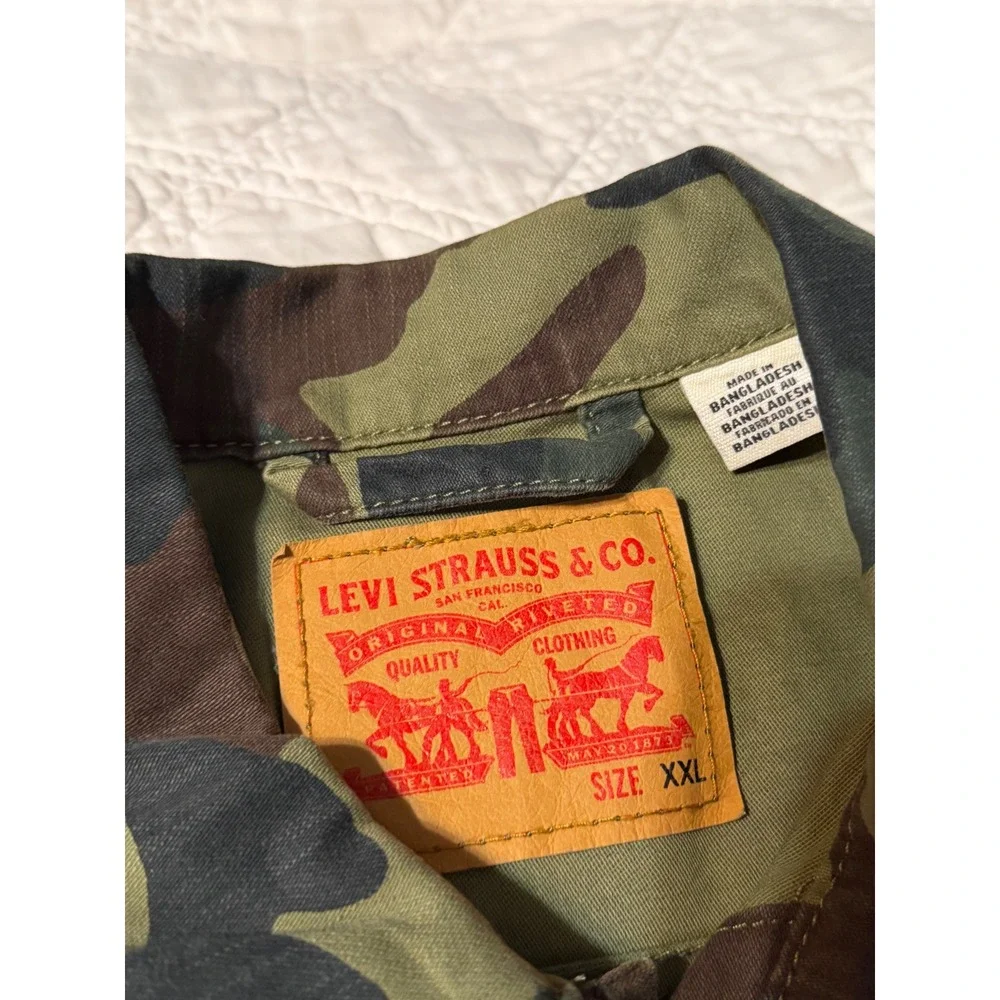 Levis Mens Trucker Jacket XXL Camo Woodland Camouflage Cotton Button Up - Picture 4 of 11